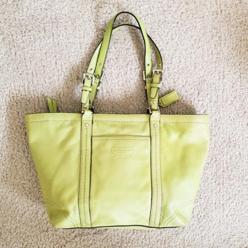 Coach East/West Green Leather Tote Bag Purse